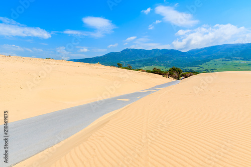 Road and sand dunes near Paloma beach  Costa de la Luz  Spain