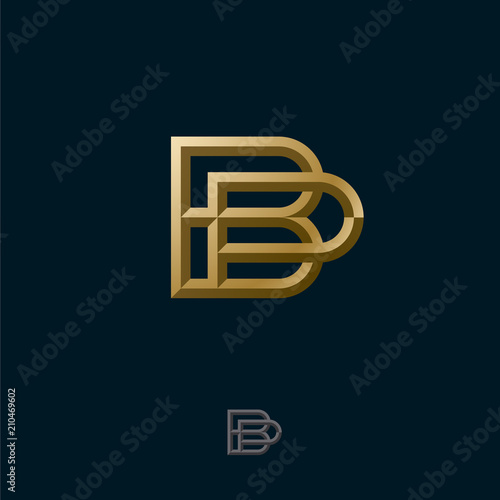 B and P combined golden letters, the initial of beautiful letters. Classic style. Monochrome option.