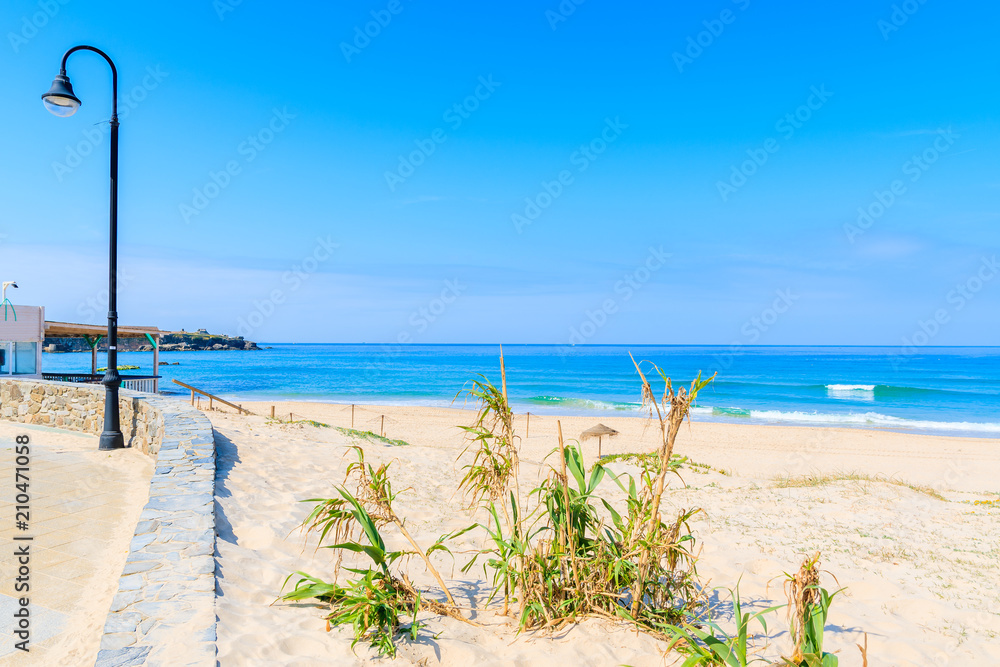 View of idyllic sandy Tarifa beach, Andalusia, Spain