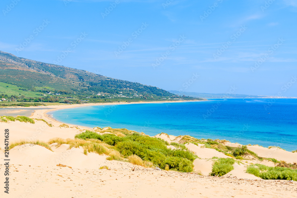 Sandy Paloma beach and view of sea bay, Andalusia, Spain Sandy Paloma beach and view of sea bay, Andalusia, Spain
