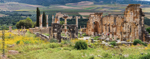 Panorama of Volubilis is a ruined Amazigh, then Roman city in Morocco near Mekne photo