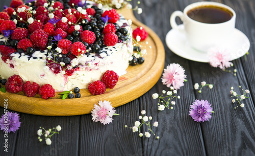 Cheese cake on wooden table