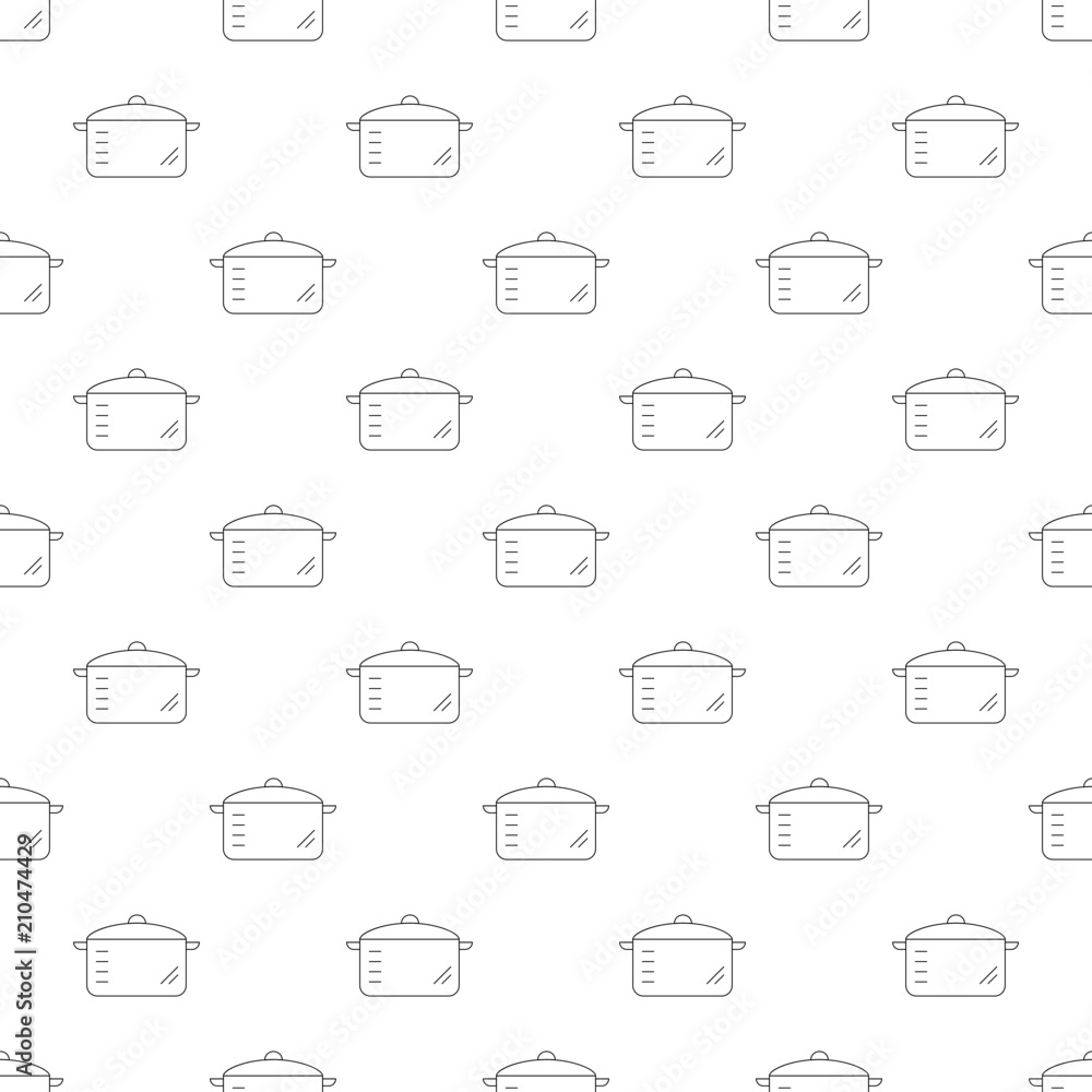 Cooking pan background from line icon. Linear vector pattern