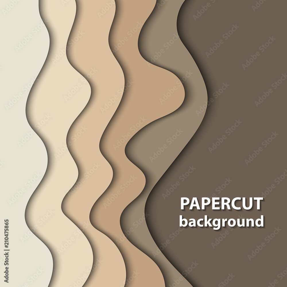 Vector background with brown and beige color paper cut shapes. 3D abstract paper art style, design layout for business presentations, flyers, posters, prints, decoration, cards, brochure cover.
