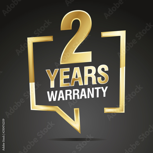 2 Years Warranty in speech brackets gold black sticker icon