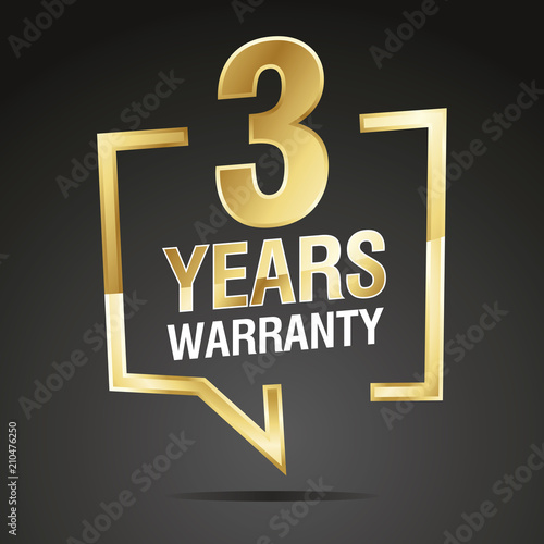 3 Years Warranty in speech brackets gold black sticker icon