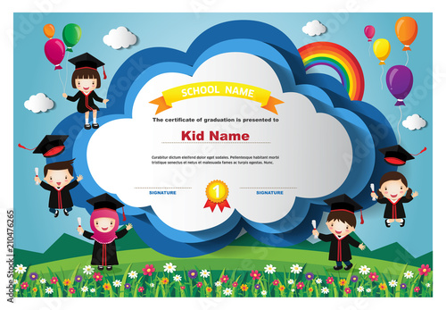 Preschool Kids Diploma certificate colorful background design template