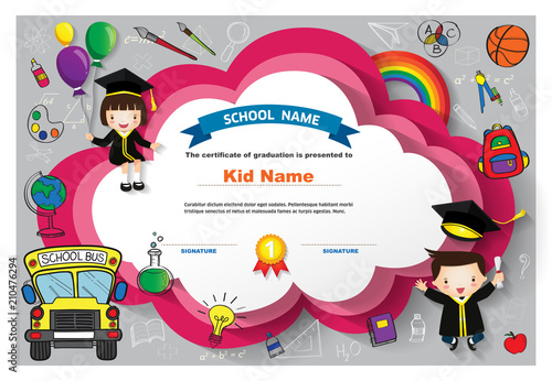 Preschool Kids Diploma certificate colorful background design template