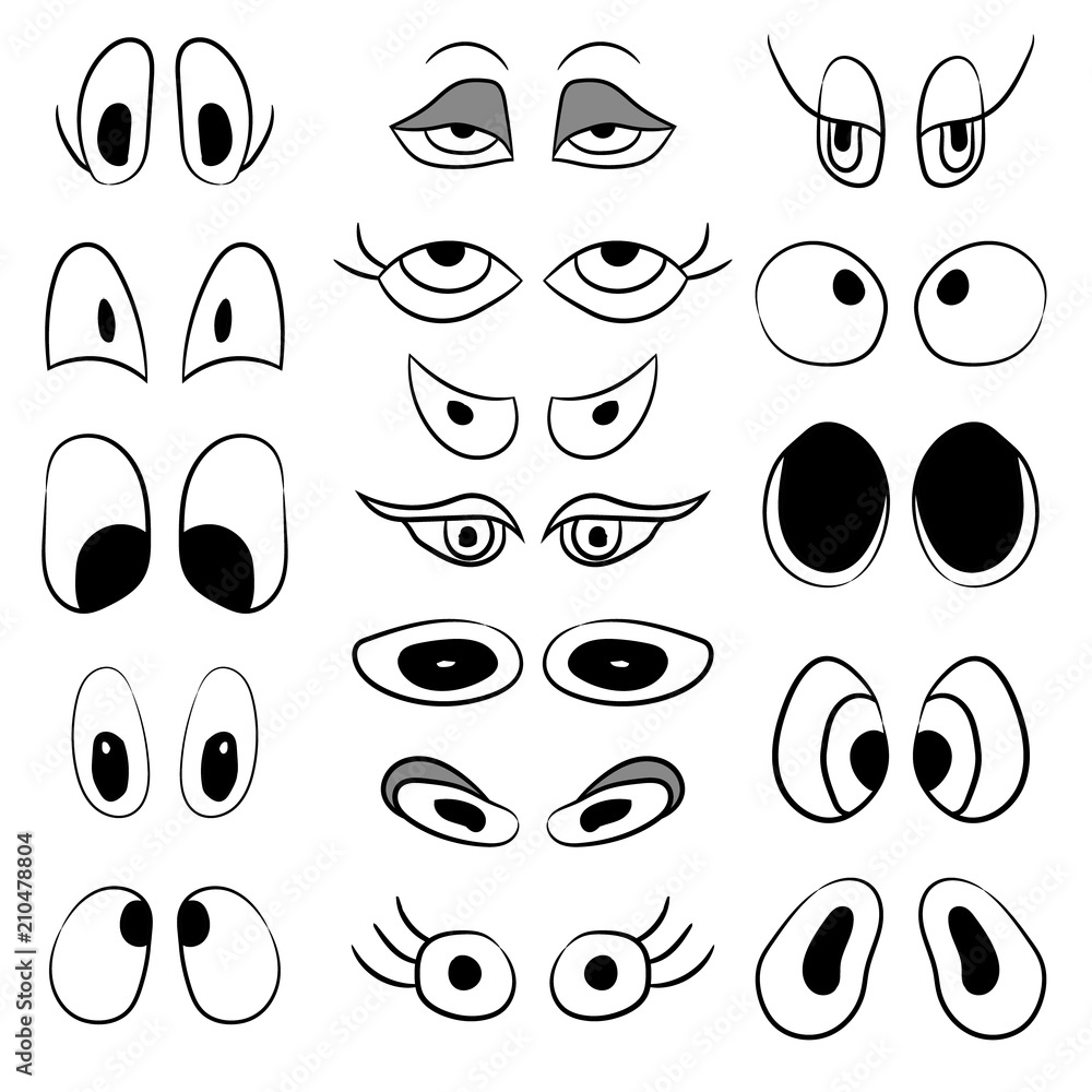 set of pairs of caricature eyes. Vector illustration. Hand drawing