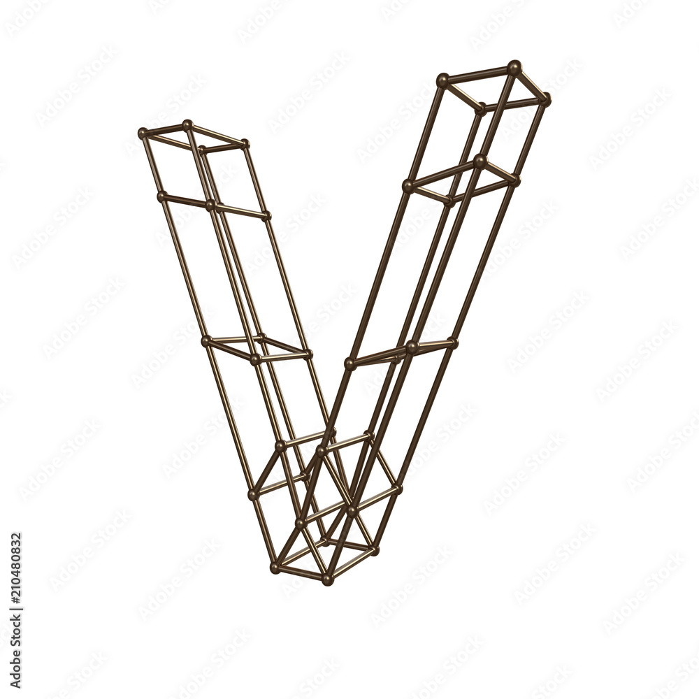 Construction letter V. 3D render of construction font isolated on white background