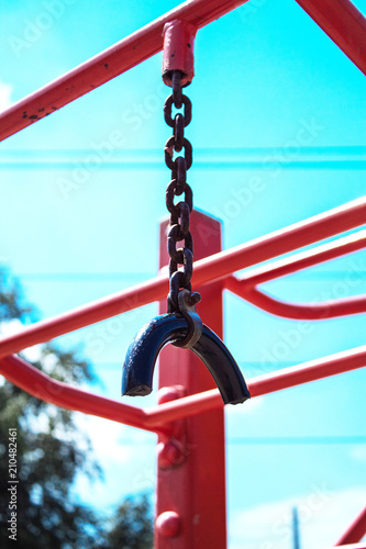 Bright children's playground, rings for athletic exercises