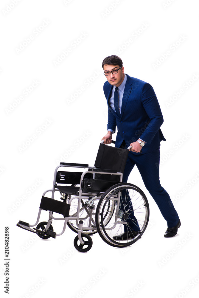 Businessman with wheelchair isolated on white background Businessman with wheelchair isolated on white background