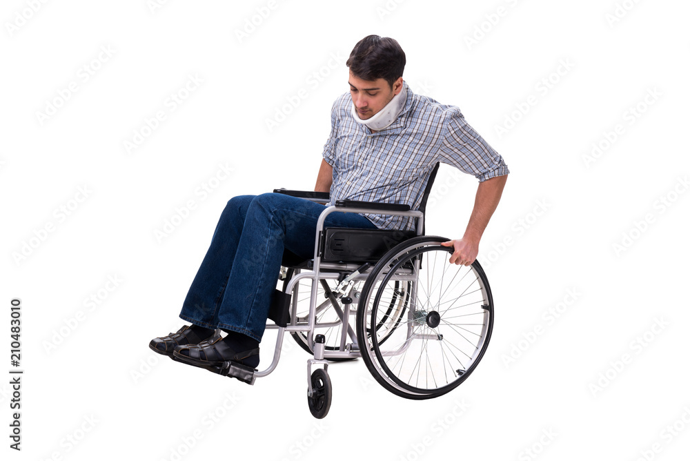 Man suffering from injury on wheelchair Man suffering from injury on wheelchair