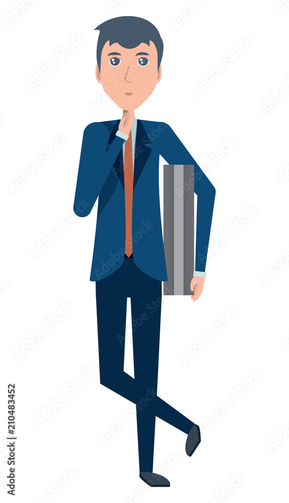 Obraz premium Cartoon businessman standing and thinking over white background, vector illustration