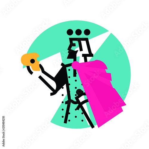 Logo for theatrical studio. Illustration of a Hamlet with a skull. The hero of the works of Shakespeare. Vector flat logo. The king's character on the stage. Corporate identity. Abstract modern logo.