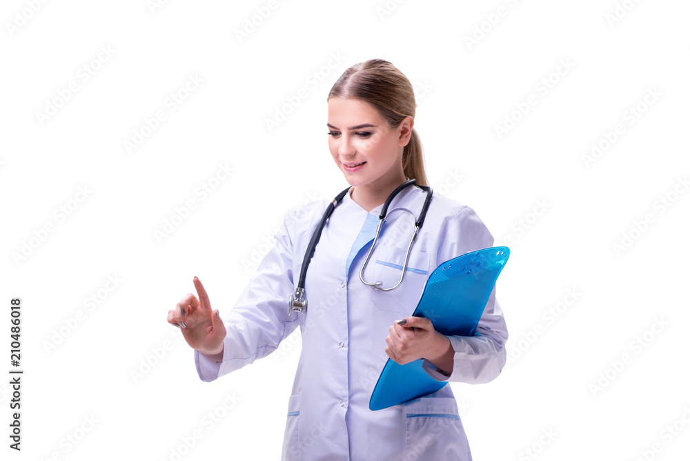 Young woman doctor isolated on white background Young woman doctor isolated on white background