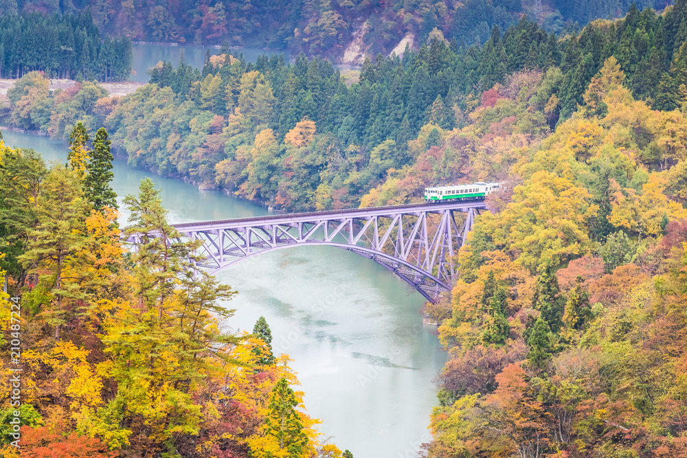 Tadami line at Mishima town , Fukushima in autumn Tadami line at Mishima town , Fukushima in autumn