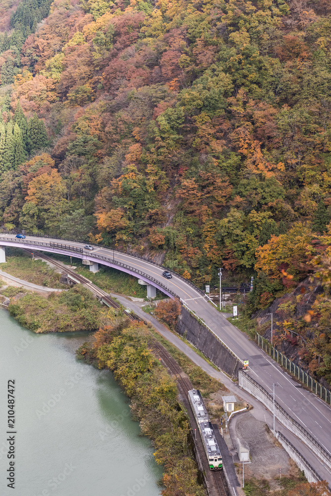 Tadami line at Mishima town , Fukushima in autumn