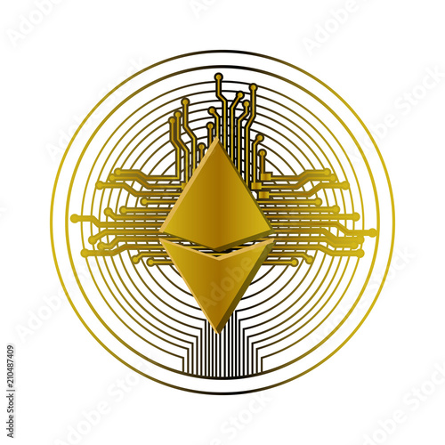 cryptocurrency etherum coin with circuit lines vector illustration design photo