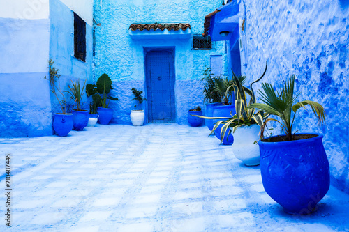 stunning patio with blue walls   chefchaouen, morocco © vorkaPICTURE