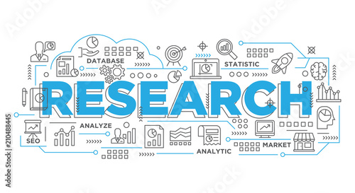 illustration of creative banner, digital marketing statisic research presentation banner, abstract thin line icon. use for business background and annual report cover. Searh Enggine Optimization.
