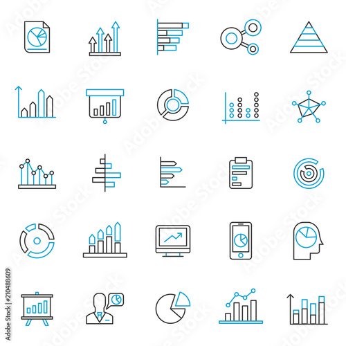 set of chart and graph icon, with modern style, use for business website icon or pictogram presentation asset, marketing, annual report, progress illustration, editable stroke,  