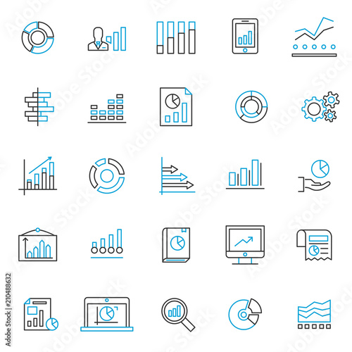 set of chart and graph icon, with modern style and thin line, use for business website icon or pictogram presentation asset, marketing, sales, annual report, progress illustration, editable stroke,  