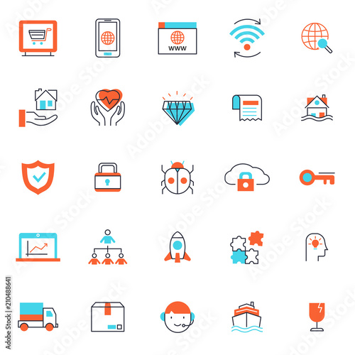 set of popular business or finance icon, with simple thin line and unique color editable stroke, use for web and presentation pictogram asset , website, marketing, ecommerce, startup, outline, 