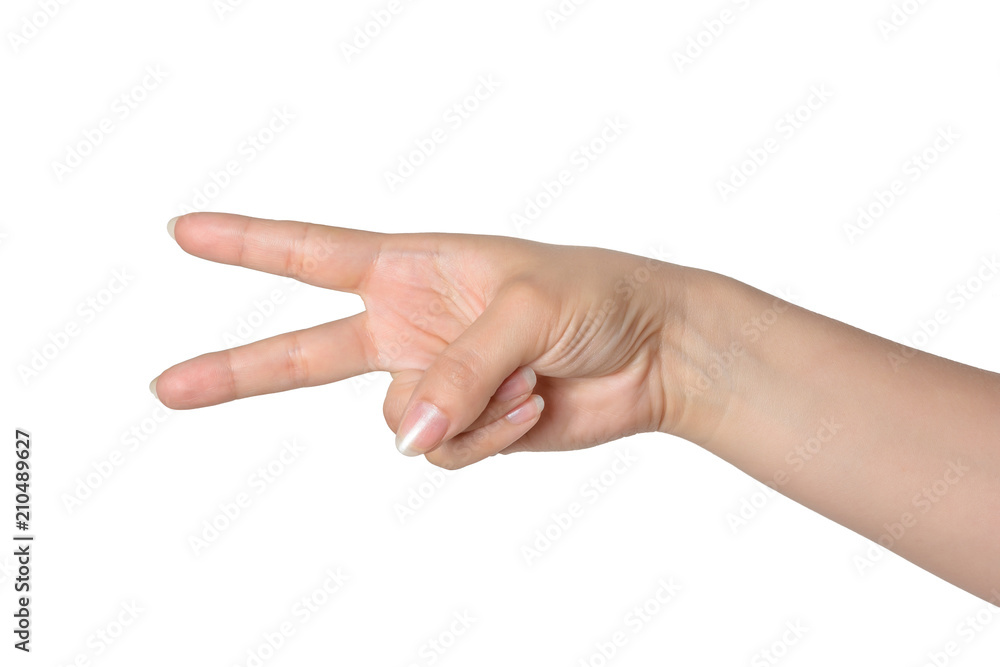 woman's hand showing symbol of the scissors. isolated woman's hand showing symbol of the scissors. isolated