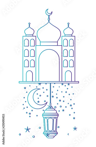 arabic castle with moon and decoration hanging in the night vector illustration