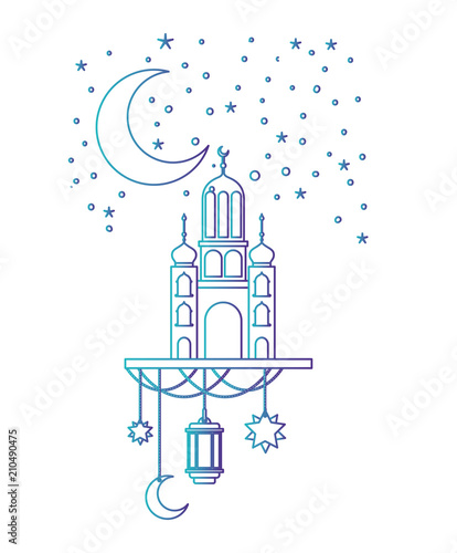 arabic castle with moon and decoration hanging in the night vector illustration