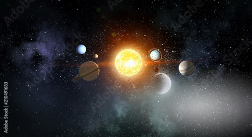 Fototapeta Naklejka Na Ścianę i Meble -  System of planets . Mixed media