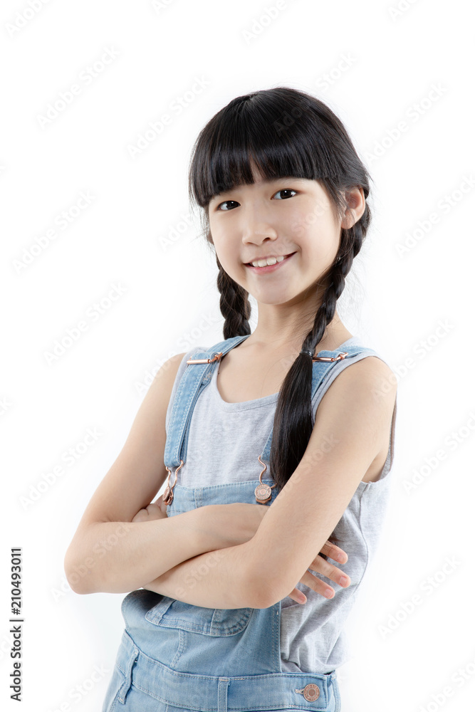 Portrait of Happy Asian child girl smiling isolated on white background