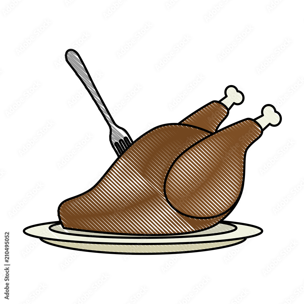 dish with delicious chicken meat and fork vector illustration design dish with delicious chicken meat and fork vector illustration design