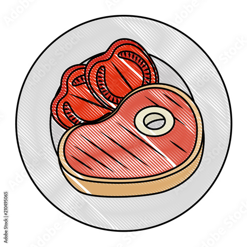 delicious beef steak with tomatoes vector illustration design