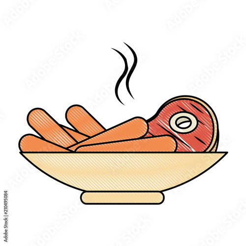 delicious beef steak with sausages vector illustration design
