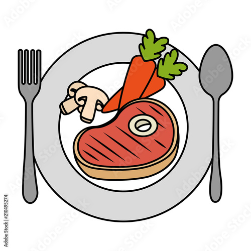 delicious beef steak with carrots and mushroom vector illustration design