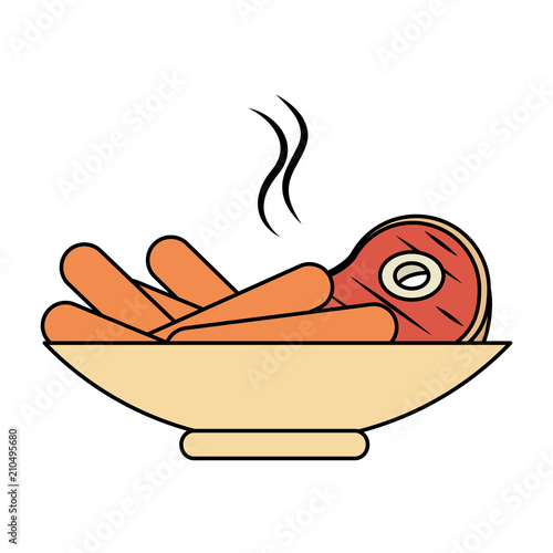 delicious beef steak with sausages vector illustration design