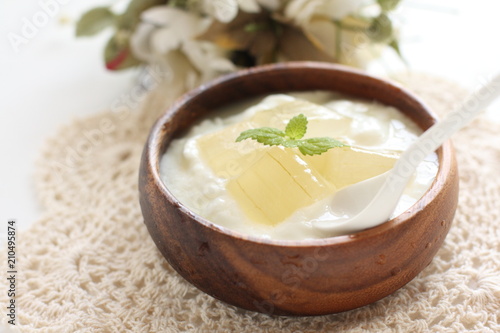 Aloe vera and mint on Yogurt for healthy food image