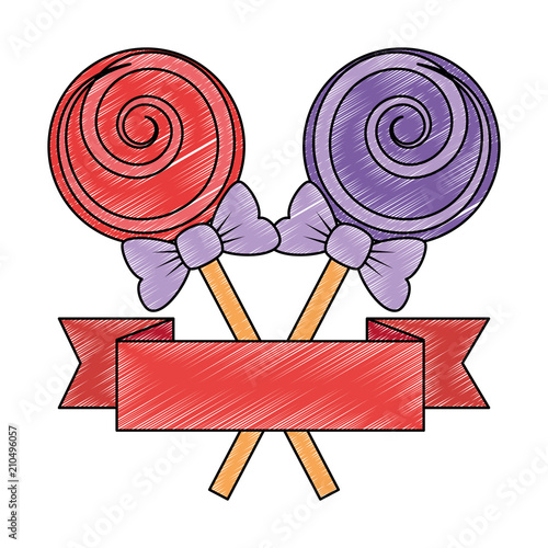 sweets lollipops with ribbon vector illustration design