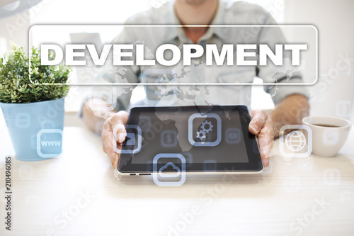 Development concept on virtual screen. Software. Personal.
