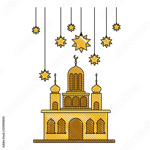 arabic castle with moon and decoration hanging vector illustration design