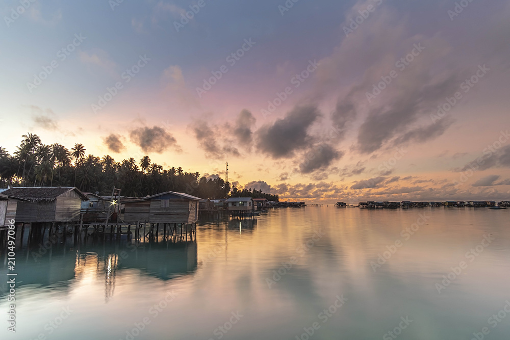 House of Bajau view during sunrise.