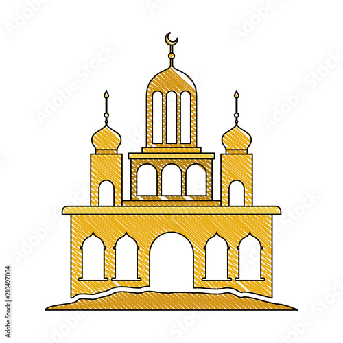 arabic castle tower with moon vector illustration design