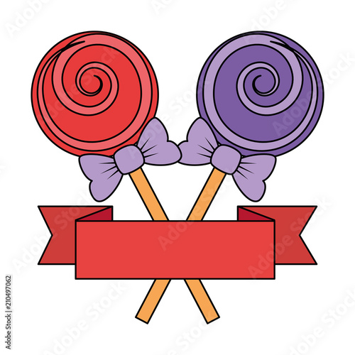 sweets lollipops with ribbon vector illustration design