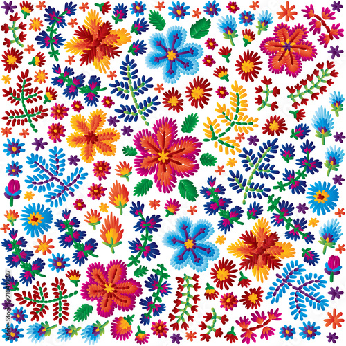 Vector decorative floral embroidery pattern  ornament for textile decor. Bohemian handmade style background design.