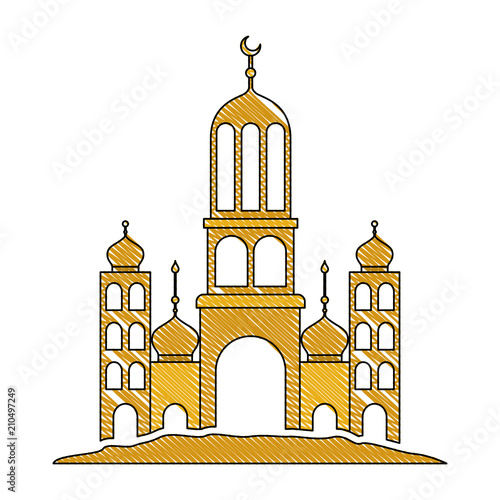 arabic castle tower with moon vector illustration design
