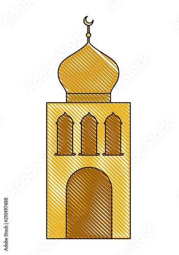 arabic castle tower with moon vector illustration design
