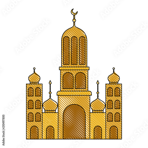 arabic castle tower with moon vector illustration design