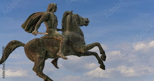 Alexander The Great at Thessaloniki City in Greece, 4k Timelapse with sky, Zoom Out